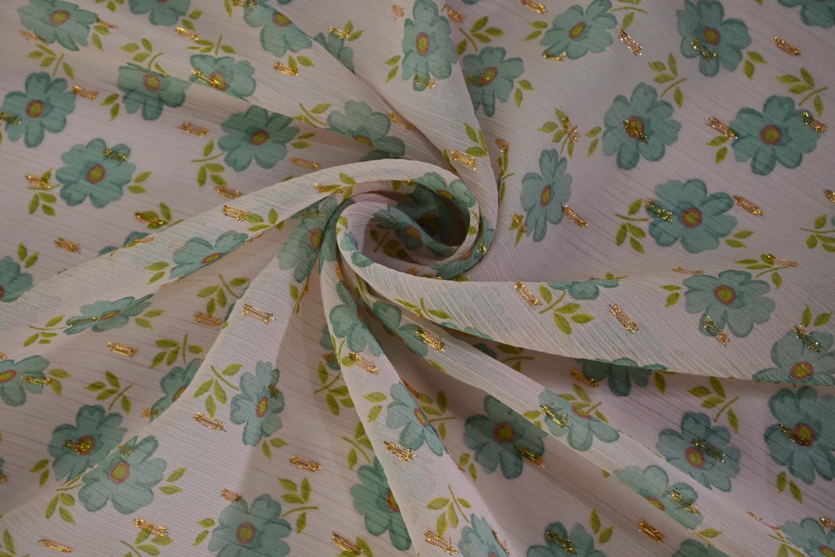 Chiffon – Grüne Lurexblätter auf Babyrosa – Bild 2
