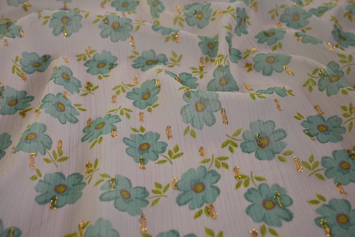 Chiffon – Grüne Lurexblätter auf Babyrosa – Bild 3