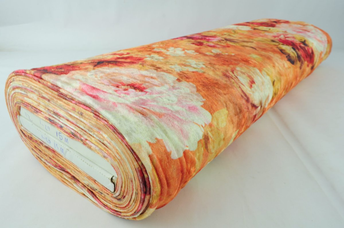 Samt Stretch – Orangefarbene Blumen – Bild 4